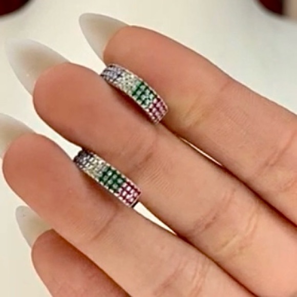 Multicolor Rainbow CZ 18K White Gold Filled Huggie Hoop Earrings - Picture 4 of 7